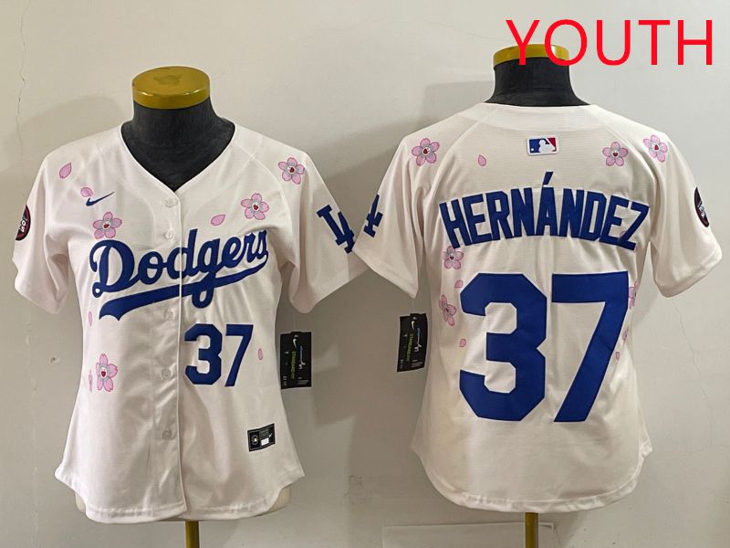 Youth Los Angeles Dodgers 37 Hernandez Cream Sakura Edition 2025 Nike MLB Jersey style 32